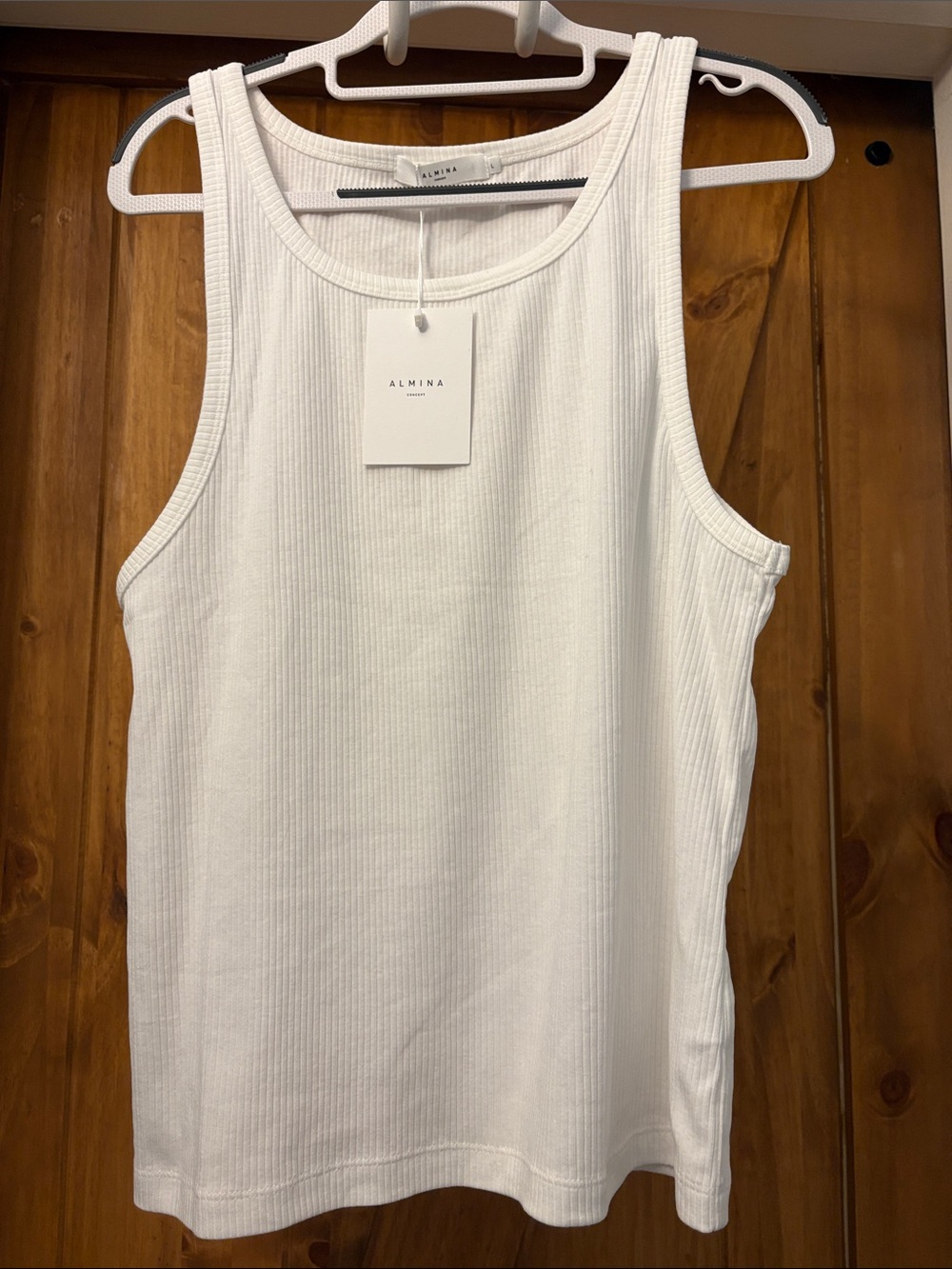 Almina Concept White Ribbed Tank Woman’s Size Large NWT